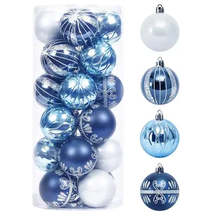 Bolas pingentes de árvore de natal, conjunto de 6cm 24 peças de plástico azul brilhante decorativo para pingentes de árvore de natal