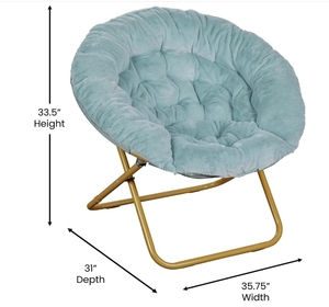 Fauteuil Saucer Pliant Portable Surdimensionné à Cadre Métallique Doré, en Fausse Fourrure Douce Aqua Poussiéreuse, pour Chambre ou Salon - Product Image 2