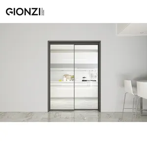 GIONZI Puerta corredera de aluminio Borde extremadamente estrecho Rotura térmica Doble vidrio templado Sala de estar Puerta corredera insonorizada