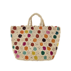 天然拉菲草手提袋-手工编织生态购物者，女式大沙滩包，带手柄的可持续编织市场手提袋 - Product Image 1