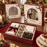 Boîte cadeau personnalisée avec logo de Noël, base rigide et couvercle, fenêtre transparente en PVC, impression CMYK et pelliculage brillant