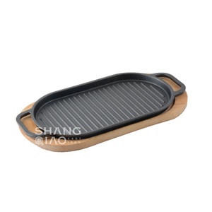 Hot Sale Non-Stick Sizzling Beef Tray with <strong>Wooden</strong> Base BBQ Grill Griddle Pan for Restaurant Cast Iron Sizzler <strong>Plate</strong> - Product Image 6