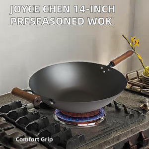 Wok traditionnel en acier au carbone <span class=keywords><strong>Joyce</strong></span> Chen Classic Series de 14 pouces avec poignée en bois, capacité de 7,38 L, pré-assaisonné - Product Image 2