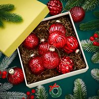 Boules de Noël personnalisées avec logo, lot de 4, boîte rouge, verte, champagne, boules en verre, boîtes, décorations de fête de Noël