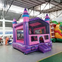 Château de videur sautant gonflable compact rose et violet irisé pour enfants maison de jeu intérieure pour les fêtes de parc de trampoline de jardin