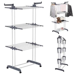 Séchoir à linge multifonctionnel pliable et rétractable à trois niveaux et double barre en fer pour armoire intérieure - Product Image 2
