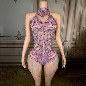 Costume da ballo personalizzato con nappine da donna e strass per danza del ventre - Product Image 1