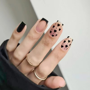 24 <span class=keywords><strong>Uñas</strong></span> Postizas Reutilizables con Diseño de Leopardo, <span class=keywords><strong>Uñas</strong></span> Acrílicas <span class=keywords><strong>Cortas</strong></span> y <span class=keywords><strong>Cuadradas</strong></span> con Corazón Negro, Decoración de <span class=keywords><strong>Uñas</strong></span> - Product Image 2