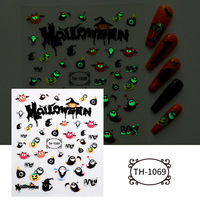 Autocollants pour ongles d'Halloween qui brillent dans le noir, autocollants 3D mignons pour ongles avec des motifs de fantômes, citrouilles, chauves-souris, chats, crânes, fournitures pour ongles
