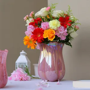 Vase Craft Ideas Pearl Blown Glass Romantic Ruffled Lace Pink Flower House Decoration Glass & Crystal Vases Water Glass Unique