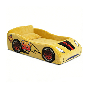 Lit <span class=keywords><strong>de</strong></span> voiture pour enfants en tissu moelleux rembourré <span class=keywords><strong>de</strong></span> style moderne, mousse haute densité, barrière <span class=keywords><strong>de</strong></span> sécurité, canapé-lit pour salon et chambre à coucher - Product Image 1
