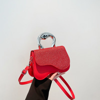 Nouveau Sac Bandoulière Tendance Texturé Petit Sac Carré Sac à Main Rétro Brillant pour Femme