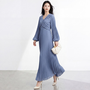 PY 2026 New Arrival Plus Size Formal Miyake Pleated <b>Chiffon</b> Crew Neck Regular Sleeve Tiered A-Line <b>Maxi</b> <b>Dress</b> ODM Bulk Clothing - Product Image 4