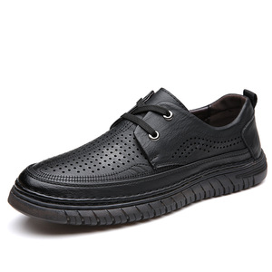 Chaussures bateau en cuir respirantes pour hommes, bout rond, lacets, semelle extérieure en caoutchouc, semelle intermédiaire en EVA, couleur unie - Product Image 2