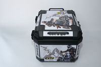Boîte de rangement rigide en PP de 45 L avec loquet métallique et graphisme de route de moto
