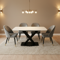 Ensemble de table à manger rectangulaire contemporaine avec plateau en céramique marbrée, design moderne avec chaises, vente en gros de meubles pour cuisine et restaurant