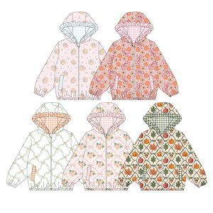 Manteau à capuche zippé pour enfants, personnalisé, motifs automne, fleurs et citrouilles, avec nœuds, vente en gros, boutique, vêtements pour enfants, nouveaux styles - Product Image 5