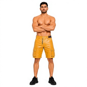 <b>Men's</b> <b>Yellow</b> Cargo <b>Shorts</b> Mid Waist Button Fly Solid Color Casual Style With Pockets Breathable Polyester Fabric - Product Image 1