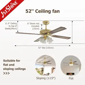 1stshine Ceiling Fan Traditional MDF Blades OEM Color 52 Inches Remote Control Pure Copper AC Motor Ceiling Fan Light