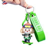 Porte-clés PVC personnalisé tendance pour le ski, pendentif multicolore créatif en plastique souple, figurine de dessin animé, cadeau ludique, imprimé en typographie pour entreprise