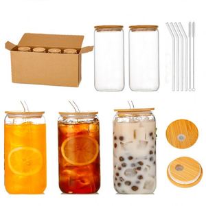 Gobelet en borosilicate de haute qualité de 16 oz avec couvercles en bambou et paille en verre pour bière et café glacé - Product Image 3