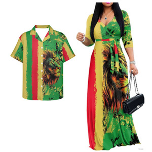 Abbigliamento Popolare Giamaicano, Completi Coordinati con Bandiera Giamaicana per Coppie, Set Eleganti di Abiti e Camicie Neri e Verdi per Uomini e Donne per Eventi - Product Image 4