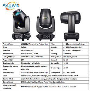 Sailwin 200W LED Beam 3-en-1 Projecteurs à Tête Mobile 15 Gobos Fixes 8 Couleurs 6+12 Prims Effet de Brouillard BSW Wash Zoom Projecteur à Tête Mobile - Product Image 3