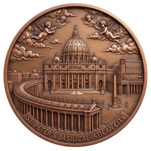 Moneta Souvenir in Rame Puro .999 da 1oz, Stile Cattedrale Romanica, Fusione Rotonda 3D in Rilievo, per Decorazione Ufficio - Product Image 1