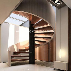 YL METAL Venda Quente Corrimão de Vidro Temperado Materiais de Madeira Sólida Escada Espiral Curvada - Product Image 6