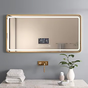 <span class=keywords><strong>Specchio</strong></span> da Bagno LED Intelligente Stile Europeo <span class=keywords><strong>con</strong></span> Display Digitale, <span class=keywords><strong>Cornice</strong></span> Dorata e Funzione Bluetooth, Spessore 5mm - Product Image 1
