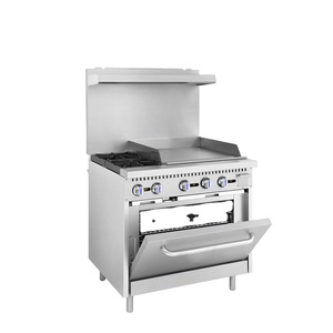 Estufa de Gas de Acero Inoxidable de Alta Resistencia con <span class=keywords><strong>2</strong></span> Quemadores, Plancha de 12 Pulgadas, Horno de Gran Capacidad, Alta Reducción de Ruido para Restaurantes y Catering - Product Image 1