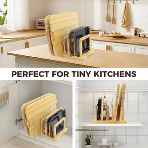 Bamboo Cutting Board Rack With <b>Baking</b> <b>Tray</b> <b>Storage</b> Kitchen Organizer Minimalist Design - Product Image 4