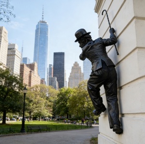 Statua di <span class=keywords><strong>Charlie</strong></span> Chaplin in Bronzo a Grandezza Naturale, Artigianale e Personalizzabile, con Finitura Patinata, per Esterni, Giardini Costieri e Piazze - Product Image 2