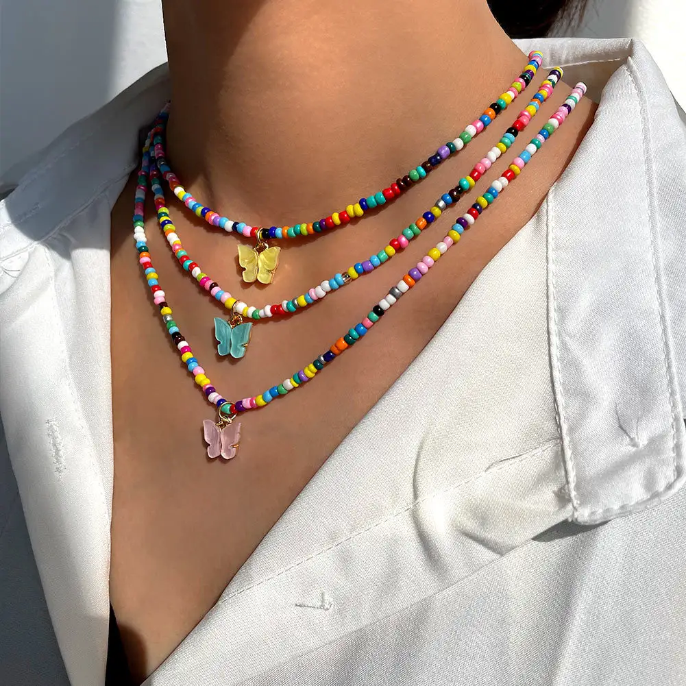 Collier en perles de verre colorées pour femmes, fait à la main, style boho, 2020, perles, bijoux pour l'été