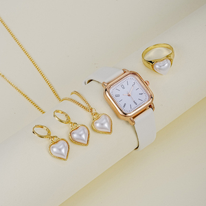 Venta caliente moda reloj de cuarzo conjunto de joyería cadena de oro corazón perla encanto collar pendientes y pulsera conjunto para mujer regalo - Product Image 2