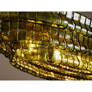 Lámpara de Araña Circular de Vidrio Soplado a Mano, Diseño Ondulado de Doble Capa, Color Oliva, para Hoteles Boutique Costeros - Product Image 6