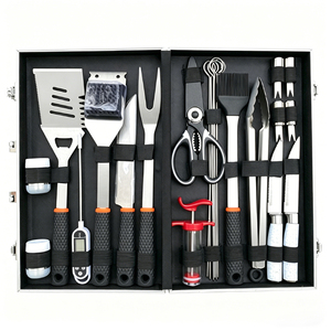 Accesorios Profesionales <span class=keywords><strong>para</strong></span> Parrilla de Barbacoa, Juego de Herramientas de Acero Inoxidable <span class=keywords><strong>para</strong></span> Parrilla con Caja de Aluminio <span class=keywords><strong>para</strong></span> Barbacoa al Aire Libre - Product Image 1