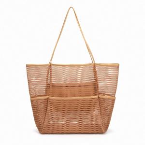 Grand sac de plage en maille pour femme, sac de voyage d'été portable à plusieurs poches, sac de rangement en maille pour piscine - Product Image 1