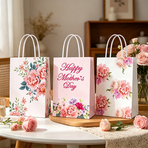 Sacs en papier imprimés de motifs floraux personnalisés, sacs cadeaux pour la fête des mères, carnation rose, sac cadeau pour la fête des mères avec poignée - Product Image 1