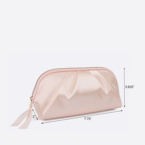 Hot Selling Blush <b>Pink</b> Pleated Satin Dome Cosmetic Pouch with Ribbon Pull for Bridesmaid Gifts and Personal Gift Cosmetic Bag - Product Image 2