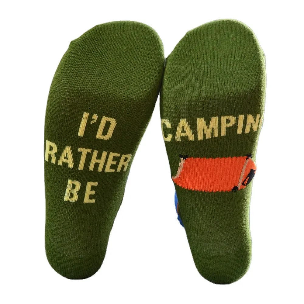 2023 New Hot Sale Outdoor Sports Gift Socks I'D RATHER BE CAMPING Socks Campers Green Cotton Socks for Men and Women