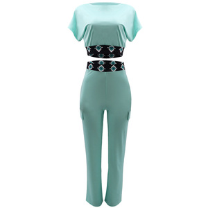 Hot Style Casual Soild Color Short Sleeve Crop Top Straight Leg Pants <b>Set</b> for Women Fashion - Product Image 3