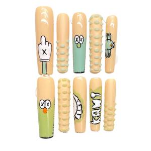 1743Extra Long <span class=keywords><strong>cercueil</strong></span> drôle dessin animé mignon à la main portable ongles artificiels peints à la main ongles détachables à la main - Product Image 4