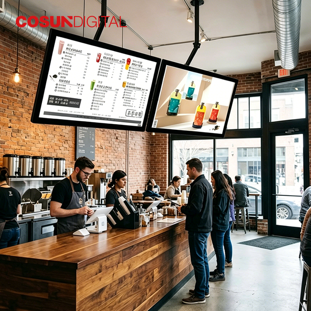 32/43/55 Inch Ceiling Hanging Digital Menu Board LCD Advertising Display Screen for Fast Food Restaurant Cafe