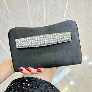 New Fashion Pearl Beaded Chain <b>Clutch</b> Bag Simple Light Luxury Evening Party Magnetic Buckle Polyester Rhinestone Tanjing - Product Image 6
