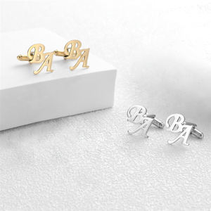 Gemelli fatinga in acciaio inox con oro 18K per matrimonio regalo di fidanzamento o anniversario nome gemelli personalizzati - Product Image 4