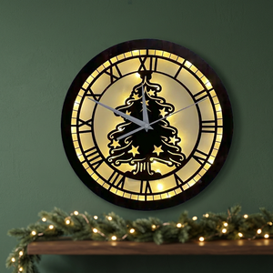 Christmas Tree <b>Wall</b> Clock Bamboo Wooden Art Deco LUMINOVA Analog Quartz Decorative <b>Lighted</b> Design <b>Battery</b> Operated Circular - Product Image 3