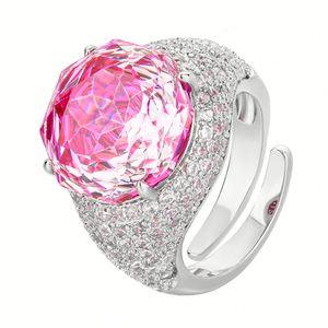 Anillos de Moda Ecológicos de Cobre con Circonita Cúbica Rosa de 14 mm, Anillos Grandes y Coloridos para Eventos - Product Image 1