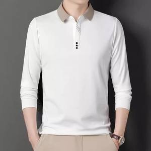 TONGYANG, otoño, nueva camiseta <span class=keywords><strong>Polo</strong></span> de <span class=keywords><strong>manga</strong></span> <span class=keywords><strong>larga</strong></span> para <span class=keywords><strong>hombre</strong></span>, Top elástico ajustado informal de negocios, Top básico de marca de Color sólido clásico a la moda - Product Image 4