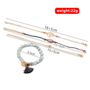 Parures de bijoux fantaisie pour femmes, bracelet en alliage de zinc, zircon, perles, design arbre de vie, ensemble de 4 pièces - Product Image 4